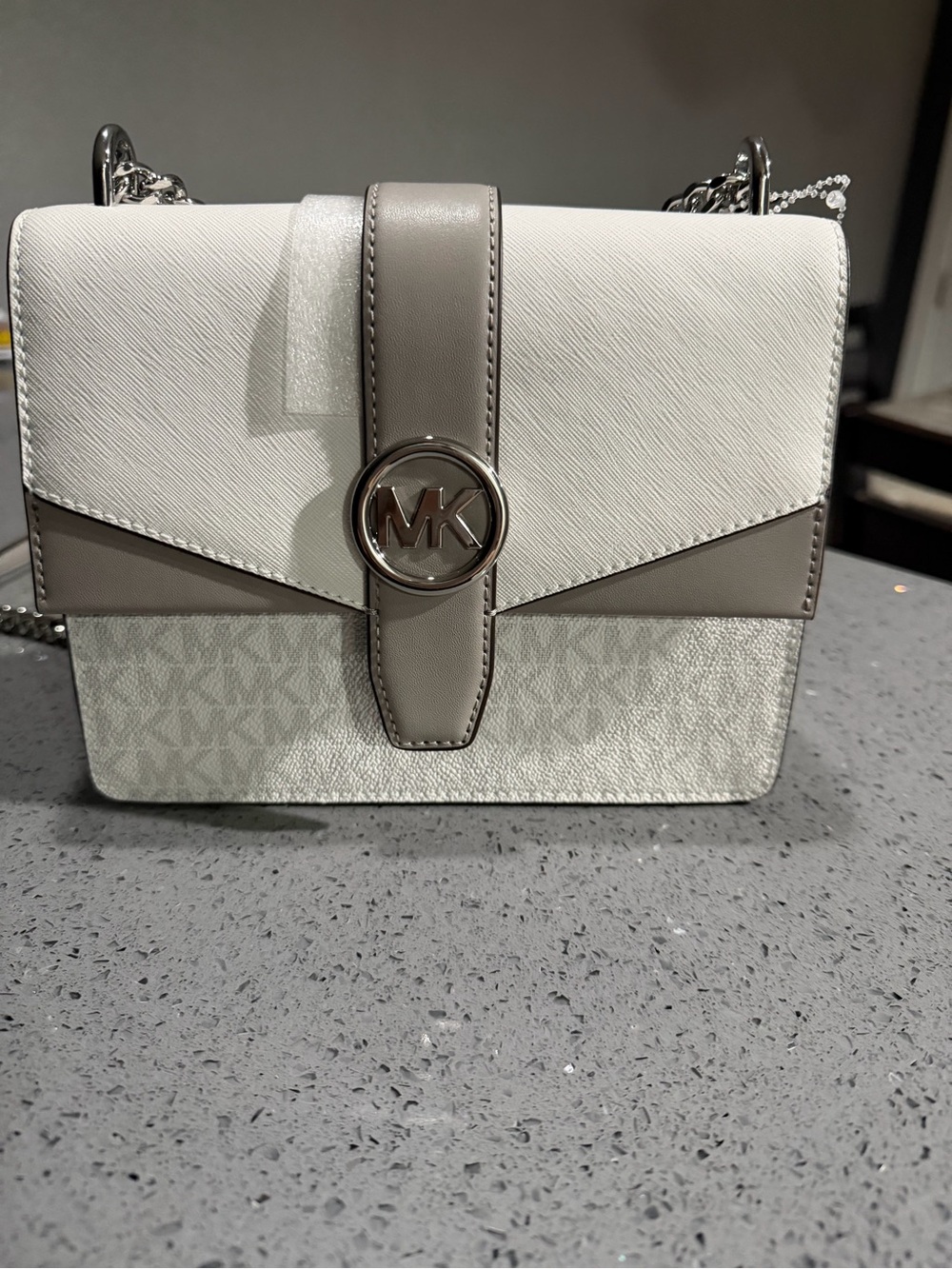 Michael Kors White & Taupe Logo-Accent Crossbody Bag